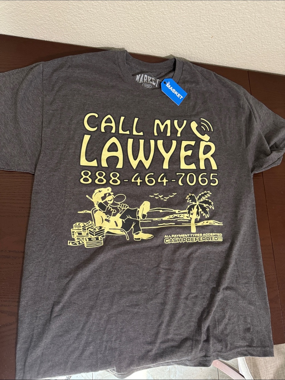Arket Men's Short-Sleeve Graphic Tee - Charcoal with Yellow Print